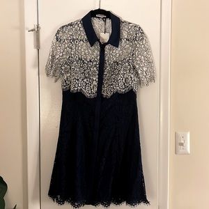 Whistles Navy blue and white lace midi dress in US size 10